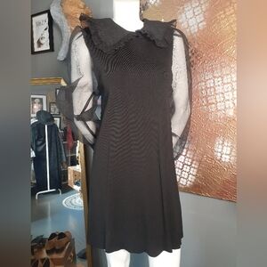 Zara Nwt  Black Knit Sheer Sleeve Mini Dress